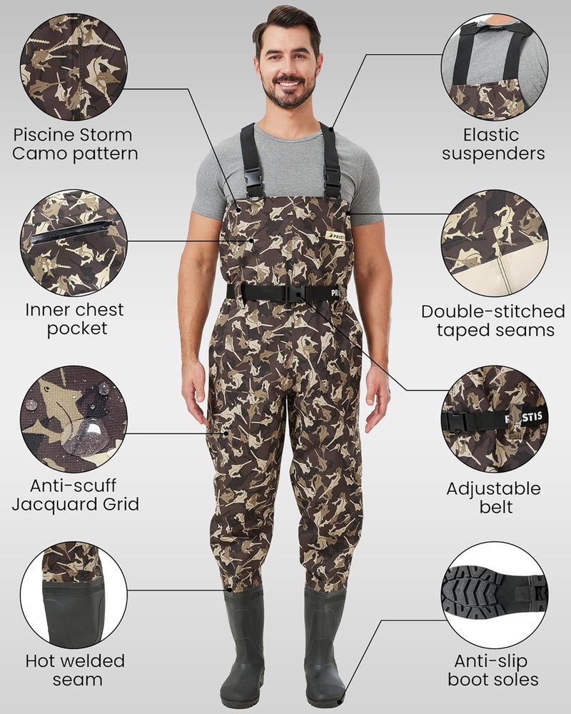 Pristis Piscine Storm Chest Waders, 2-layer Anti-scuff Jacquard Grid Waterproof Overalls for Men Women, Hunting Fly Fishing - Image 2